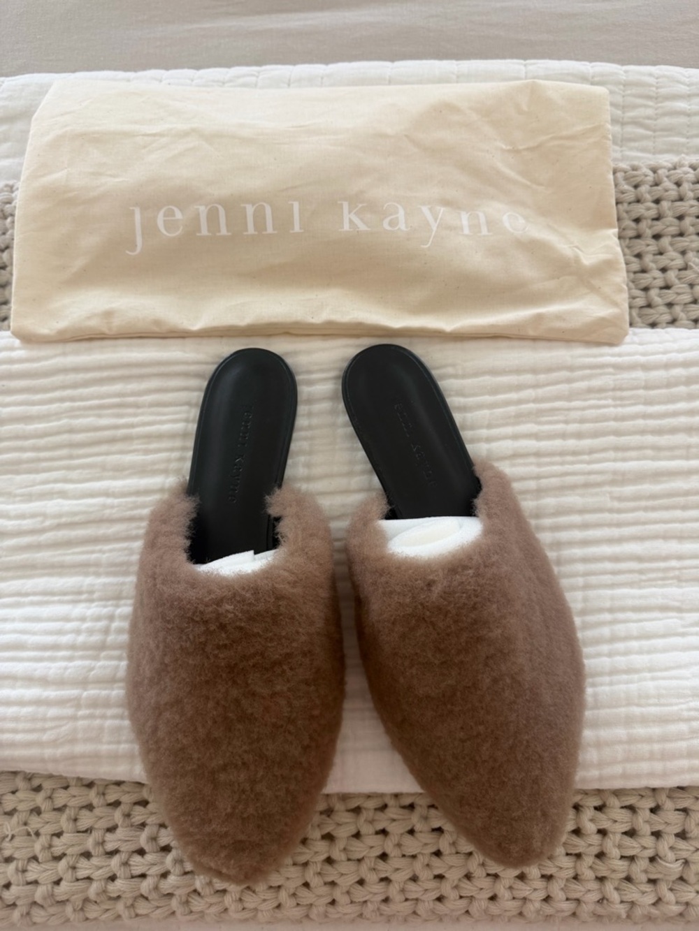 Jenni Kayne Chestnut Brown Shearling Slip-On Mules